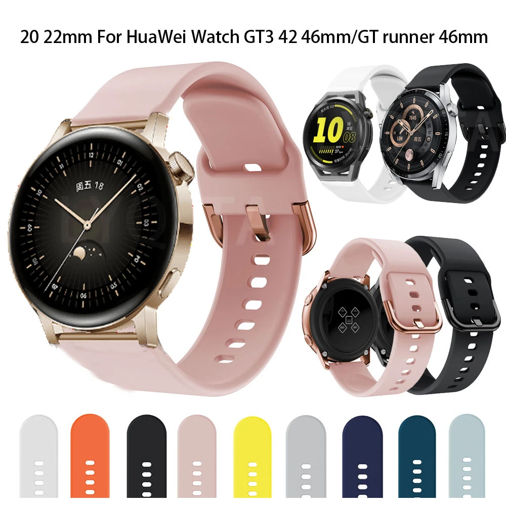 20 22mm Silicone Bracelet For Huawei GT 2 GT3 42 46MM Smart Watch Band Huawei Watch GT Runner 46mm/GT2 Pro Strap Sport Wristband