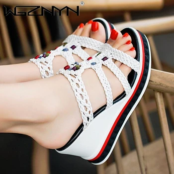 

Women Slippers 2020 Platform Wedge Peep Toe Casual Bling Color Mixing Slide Outdoor Beach Female Ladies Shoes Zapatos De Mujer