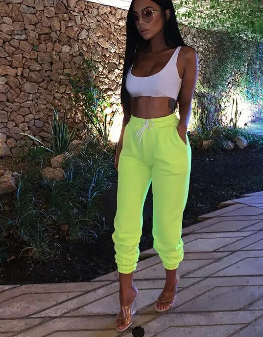 Женские повседневные однотонные облегающие спортивные брюки с высокой талией, обтягивающие штаны для бега - Цвет: Зеленый