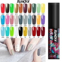 Ruhoya 매니큐어 용 매니큐어 젤 세트 uv led베이스 탑 코트 uv 하이브리드 네온 젤 래커 네일 아트 바니시 끄기(China)