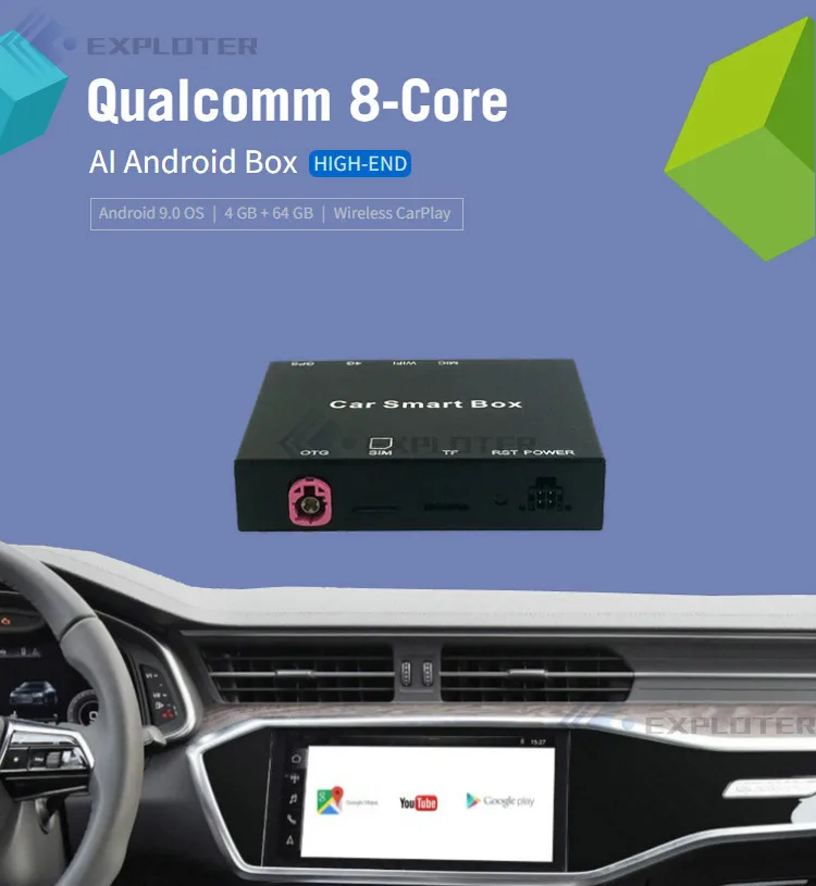 Exploter Ai Smart Box for KODIAQ OCTAVIA KAROQ Adding Android 9.0 OS Wireless CarPlay Qualcomm 8-Core 4GB+64GB Mifi Dual BT garmin gps for cars