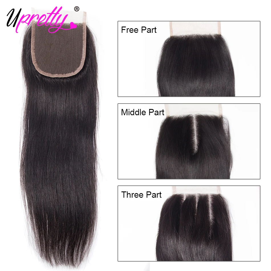 Upretty-4x4-HD-Transparent-Lace-Closure-Brazilian-Straight-Remy-Human-Hair-Closure-Free-Middle-Three-Part