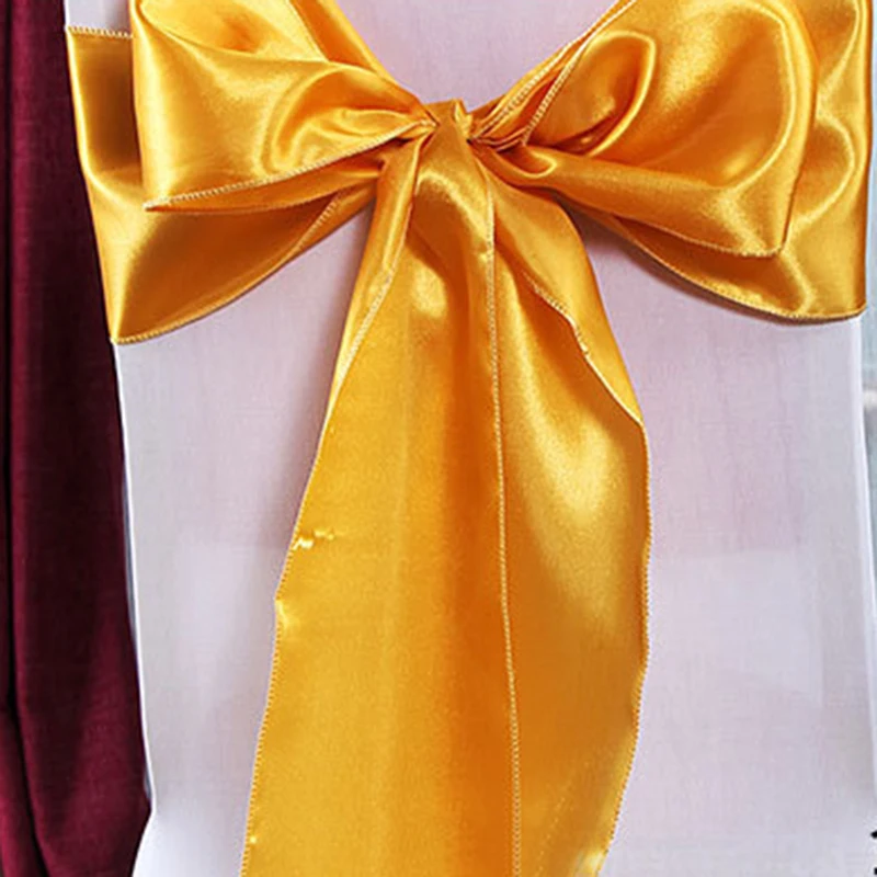 Golden 50Pcs/Lot Wedding Chair Sashes Satin Fabric Bow Tie Ribbon Band Event Party Chair Cover Sashes Banquet Hotel Chair Sashes Decor - Цвет: Golden
