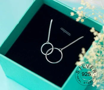 

Cute Real. 925 Sterling Silver Jewelry Interlocking Double Circle Round Pendant Necklace Chain Circle of Life good quality