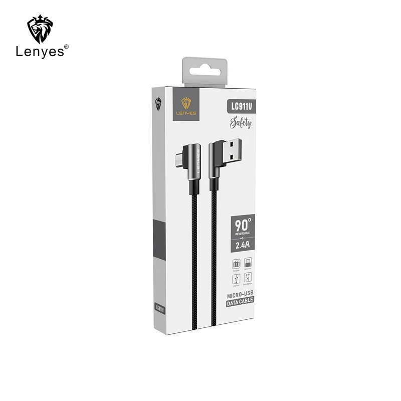Lenyes l-образный USB кабель 90 градусов Реверсивный 2.4A 3 фута нейлоновый плетеный кабель передачи данных type C Lighting Micro LC911