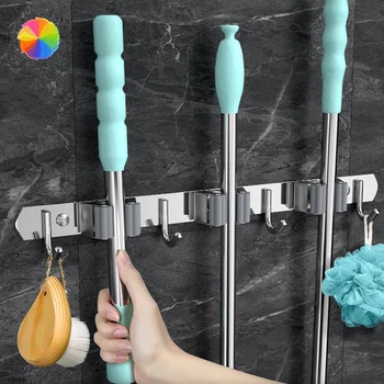 

Multifunctional Stainless Steel Broom Holder Heavy Duty Practical Clip Mop Organizer Wall Mount Hook Storage Space Saving Hanger