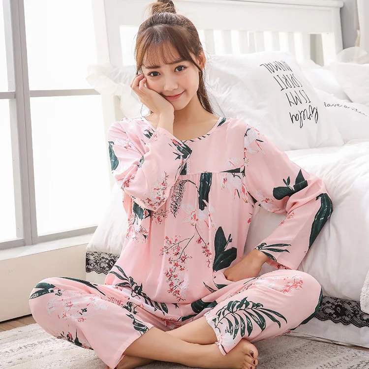 

Rayon pajamas women's autumn popular women's home wear long sleeve pajamas women's suits wholesale rayon silk silk