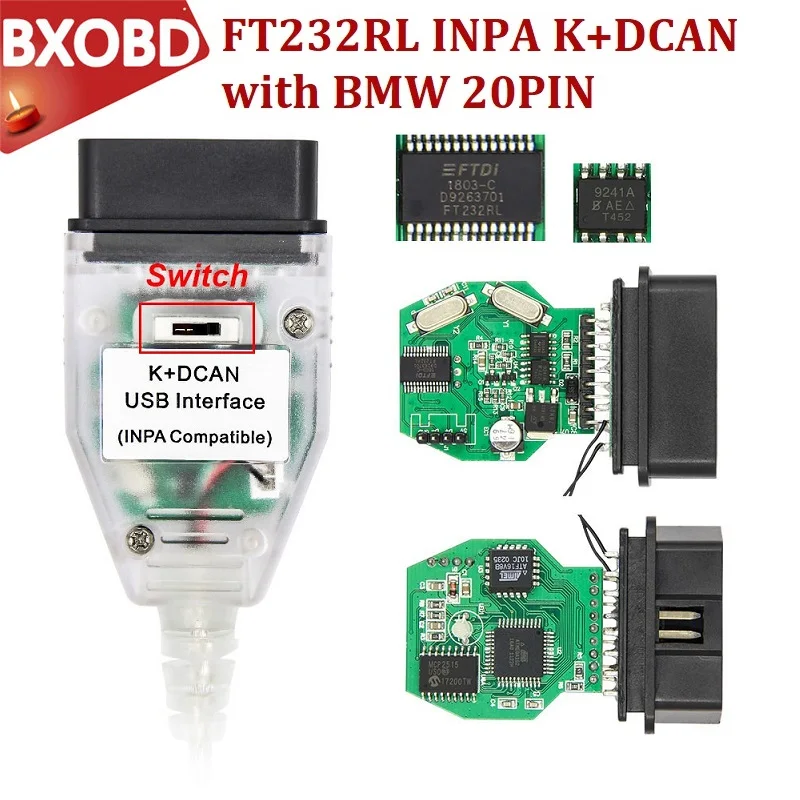 OBD2 INPA K DCAN для BMW + CAN FTDI FT232RL чип с переключателем диагностический кабель Поддержка