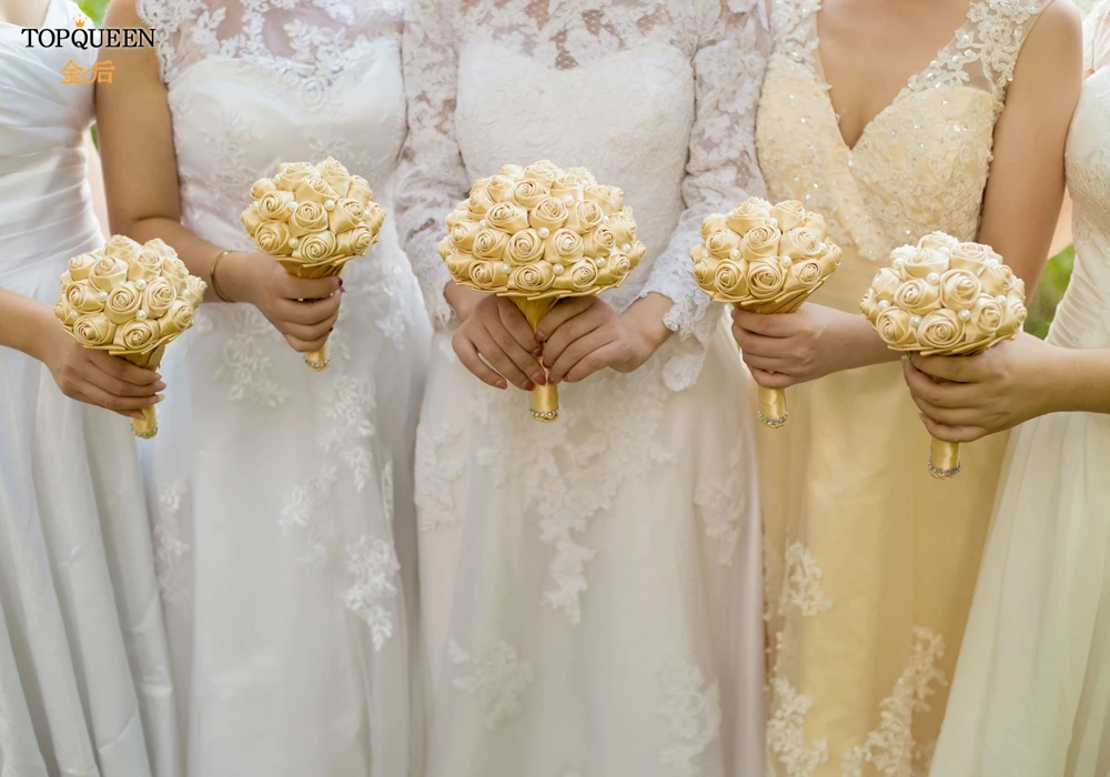 TOPQUEEN F3-CP, свадебные букеты, один набор, искусственный цветок шампанского, свадебный букет, потрясающие цветы ручной работы для подружки невесты