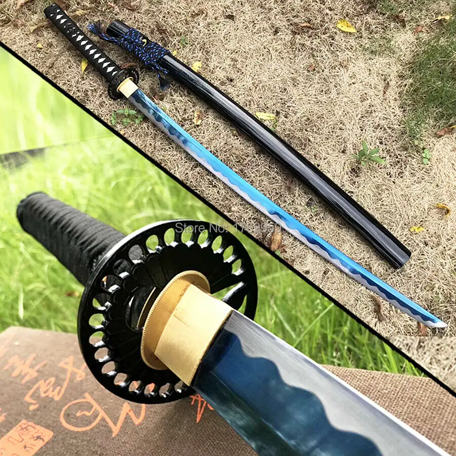 Готовый для битвы железа японская Цуба самурайский меч катана синий 1095 крючок из