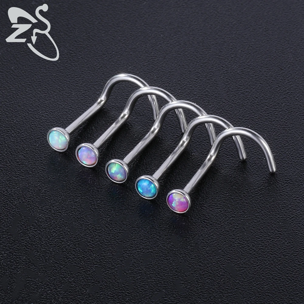 ZS 3-5pcs/Lot Stainless Steel Nose Stud Set Colorful Opal Nose Studs 3MM Nose Piercings L Shape Nostril Piercing Jewelry 20G