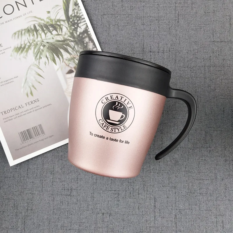 copper Bpa-Free, 330 мл, двухслойная кружка для кофе и чая, 304, нержавеющая сталь, термос, чашка, используется в офисе, семейная, вакуумная Ручка, кружка с ложкой - Цвет: copper
