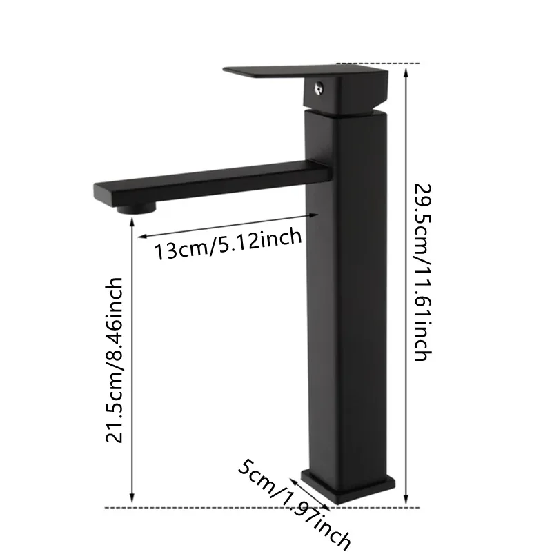 【Ships :RU】Bathroom stainless steel black modern minimalist paint square hot and cold counter basin square single hole faucet