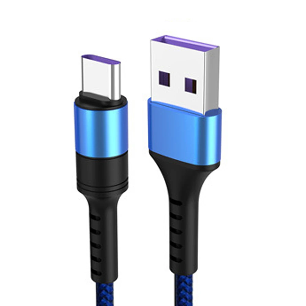 Кабель usb type c для huawei P9/P10/P20/P30pro FCP 5A Быстрая зарядка QC4.0 3,0 нейлоновый переплет кабель передачи данных 1 м/1,5 м/2 м - Цвет: Синий
