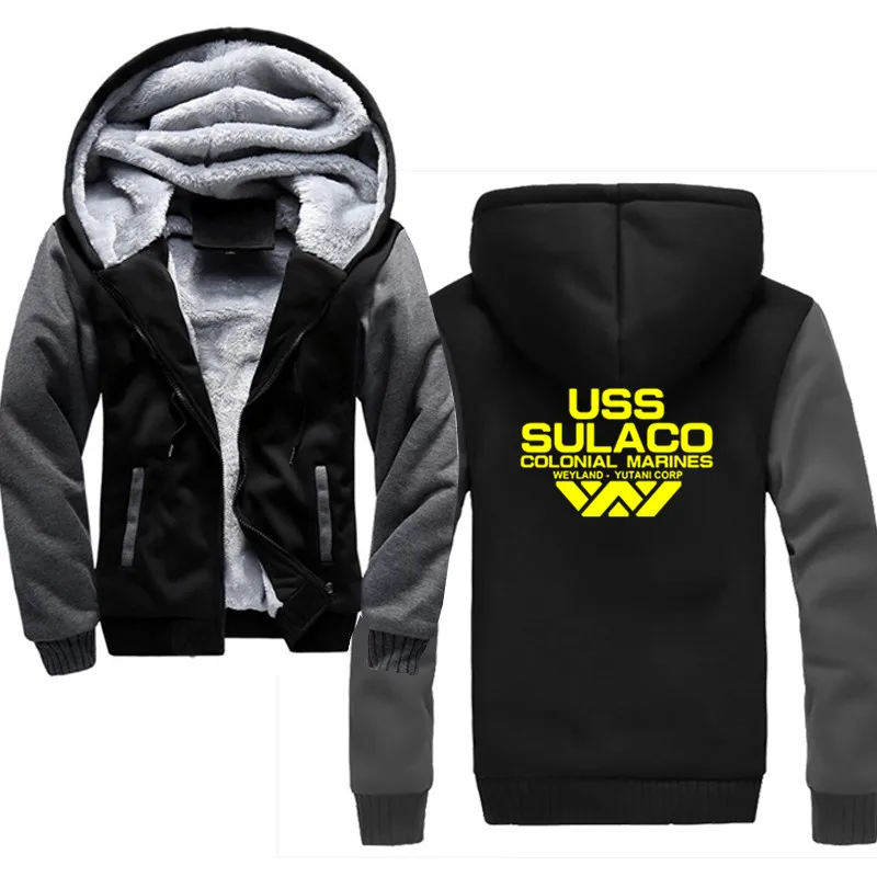 Толстовки мужские модные USS SULACO толстые флисовые толстовки мужские s толстовки однотонные зимние утолщенная Толстовка Толстовки - Цвет: dark grey