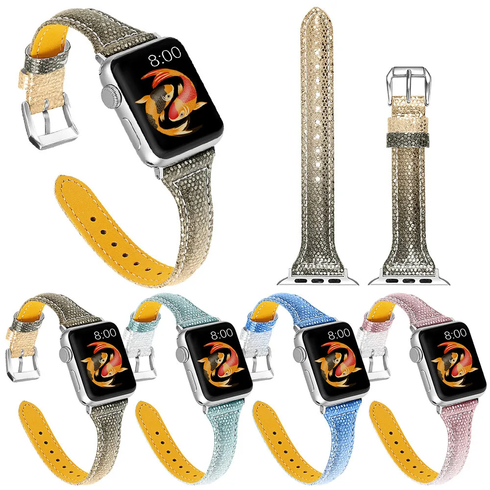 Градиентный кожаный ремешок для часов для Apple Watch 5, ремешок серии 5, 4, 3, 2, 1, браслет для iWatch 40 мм, 44 мм, 38 мм, 42 мм, браслет