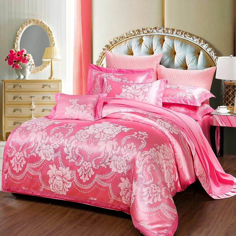 KELUO Luxury Wedding jacquard mulberry silk bedding 100%cotton Embroideredincluding duvet cover bed sheet pillowcase Bluea A1 - Цвет: Such as pictures