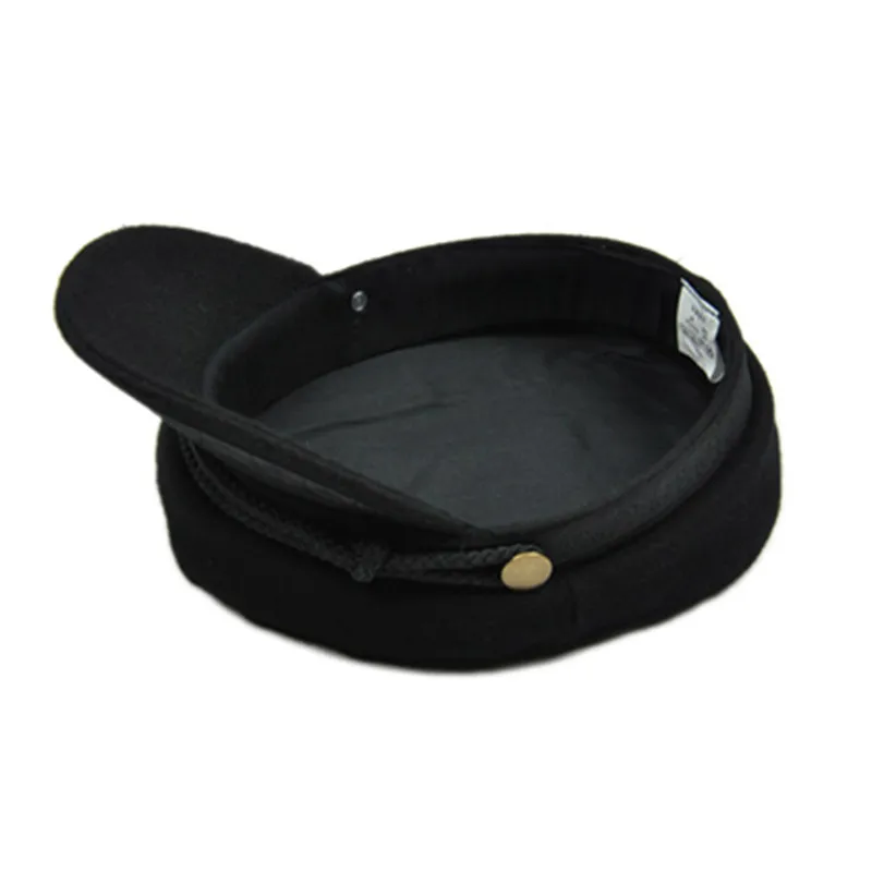 Women's Black Military-Style Flat Top Hat - British-Inspired Navy Cap