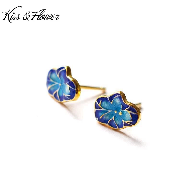 

KISS&FLOWER ER423 Fine Jewelry Wholesale Fashion Woman Bride Girl Mother Birthday Wedding Gift Cloisonne 24KT Gold Stud Earrings