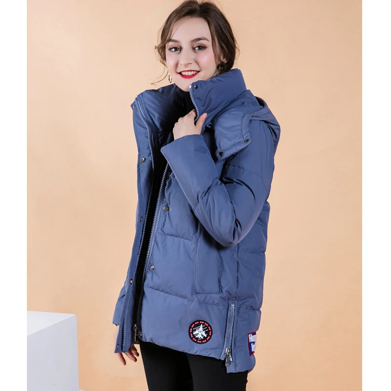 Модная женская зимняя куртка на утином пуху, длинное плотное двухстороннее однотонное пальто для женщин размера плюс, облегающее - Цвет: Blue