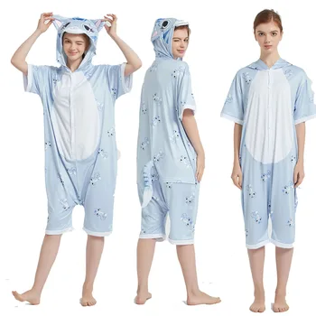 

Summer Blue Cat Polyester Pijamas De Animales Adulto Oneies Wholesale Animal Hooded Short Pattern Pijama Kigurumi Adultos