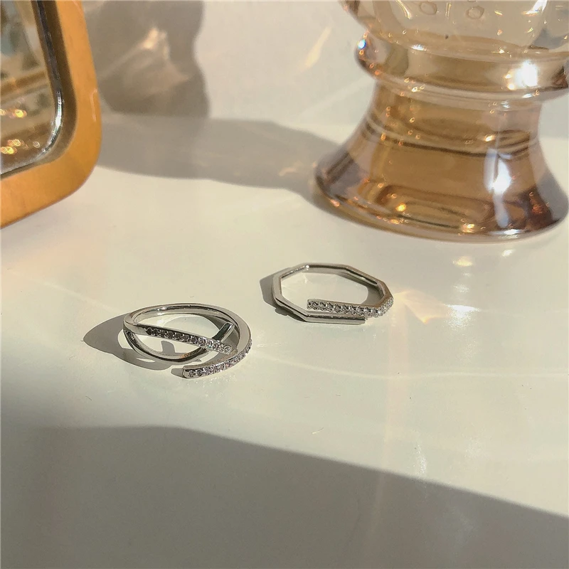 925 Sterling Silver Open Adjustable Ring Shiny Zircon Multifunctional Decoration Simple Index Finger Ring Female Wedding Jewelry silver rings,silver ring,wedding rings