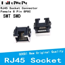 Connecteur femelle 8P8C SMT SMD, 10 pièces/lot, prise RJ45, 8 broches, Interface de câble, tête de lumière en cristal blindée, coque en cuivre