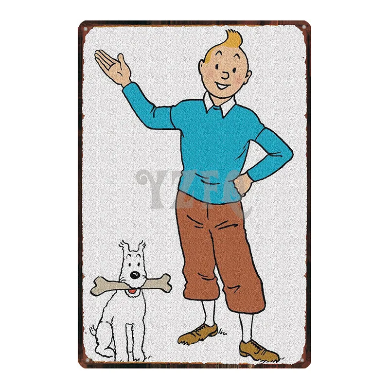 Tintin мультфильм металлическая жестяная вывеска потертая шикарная стена для детской комнаты для магазина кофе, дома Искусство ремесло Tiki Бар Декор 30X20 см DU2998
