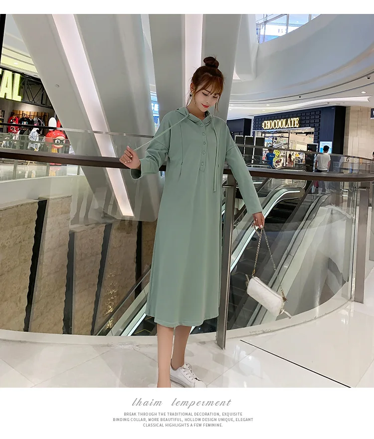 Korean style loose casual maternity nursing dress for pregnant women breastfeeding dress long sleeve hooded feeding dress