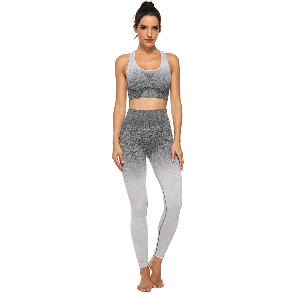Gray (Sets) Спортивные костюмы для бега, женская одежда для йоги, спортивный бюстгальтер, леггинсы, наборы, бесшовные, высокая талия, обтягивающие штаны, для спортзала, фитнеса, тренировки, леггинсы - Цвет: Gray (Sets)