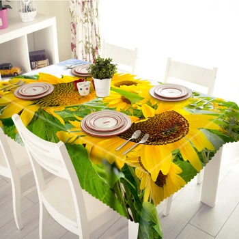 

3D Tablecloth Yellow Sunflower Pattern Waterproof/oil-proof Thicken Polyester Rectangular Wedding Table Cloth Textile