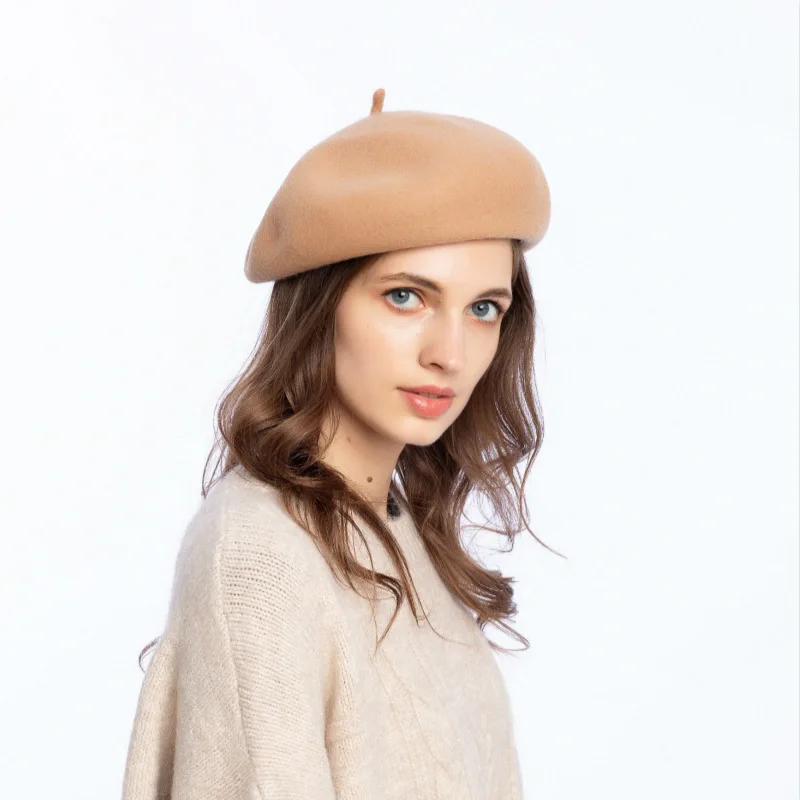 Женская весенне-зимняя шапка в стиле художника, женские шерстяные винтажные береты, однотонные кепки, женская шапка, теплая прогулочная шапка