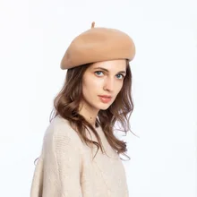 Женская весенне-зимняя шапка в стиле художника, женские шерстяные винтажные береты, однотонные кепки, женская шапка, теплая прогулочная шапка