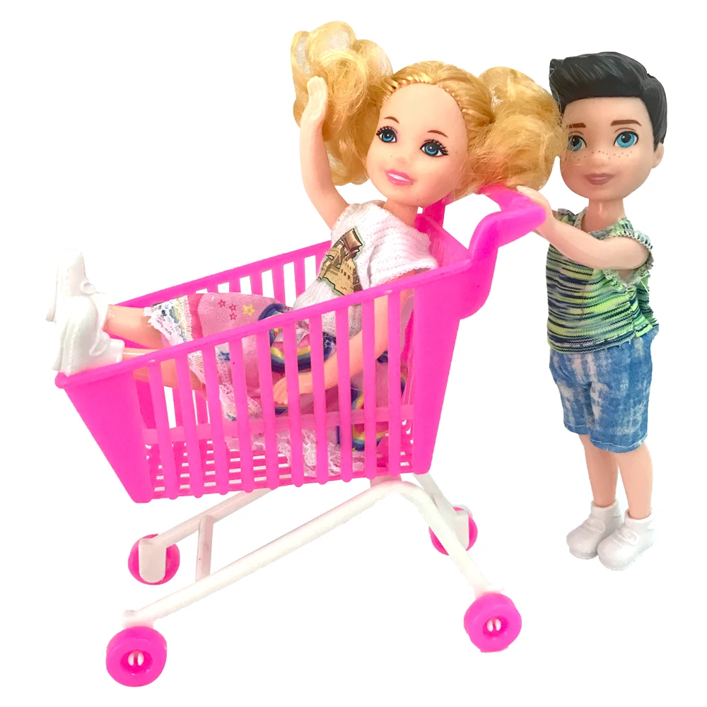 Nk 1 Pcs Shopping Cart Pink Trolley Mini Furniture For Barbie