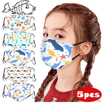 

5PCS Kids Children Cartoon Ocean Fish Funny Prints Outdoor Reusable Creative Design Leisurely Sports Fashion Face Mask Washable