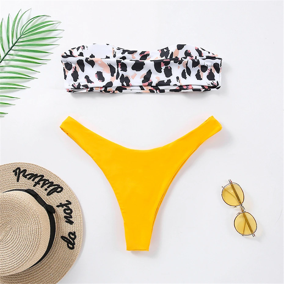 

Women's Sexy Push High Waist Swimwear Fashion Beachwear Bikini Set Swimsuit Leopard Print Swimsuit Tube Top Split Swimsuit Femme