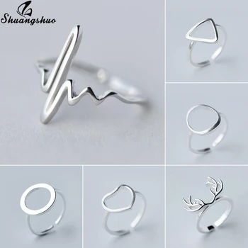 

Shuangshuo Fancy Simple Wave Ring Heart Beat Rings for Women ECD Shape Adjustable Ring Lightning bague femme Accessories Gifts
