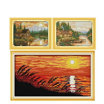 

Afterglow of The Setting Sun Cross Stitch Kits 11CT 14CT Printed Pattern DMC Fabric on Canvas Chinese Embroidery Set Decorations