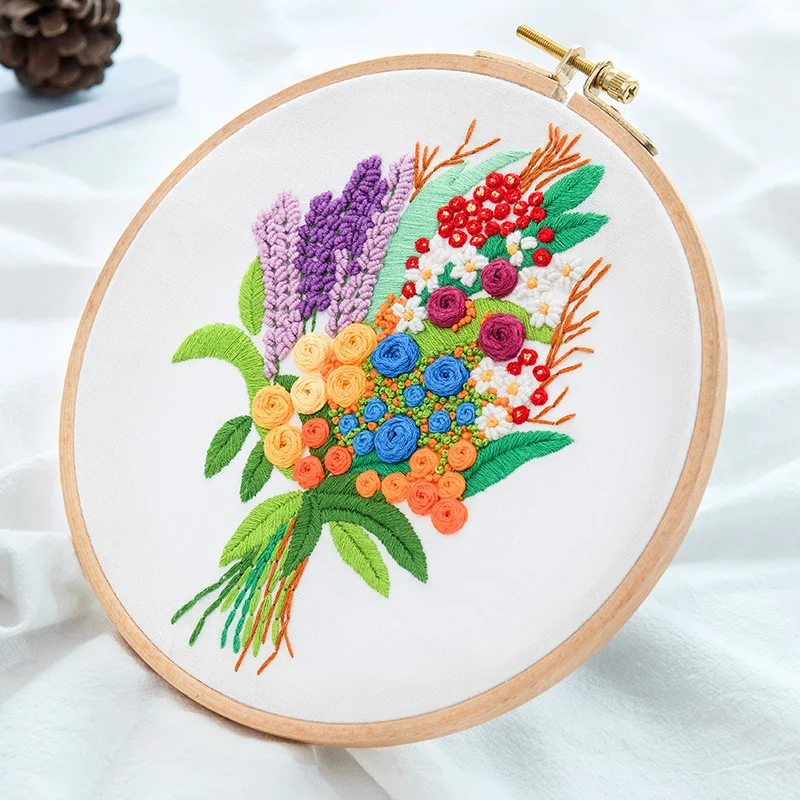Flower Printed Pattern Embroidery Kits for Beginner Needlework Cross Stitch Handmade Sewing Craft Wall Painting Art Home Decor