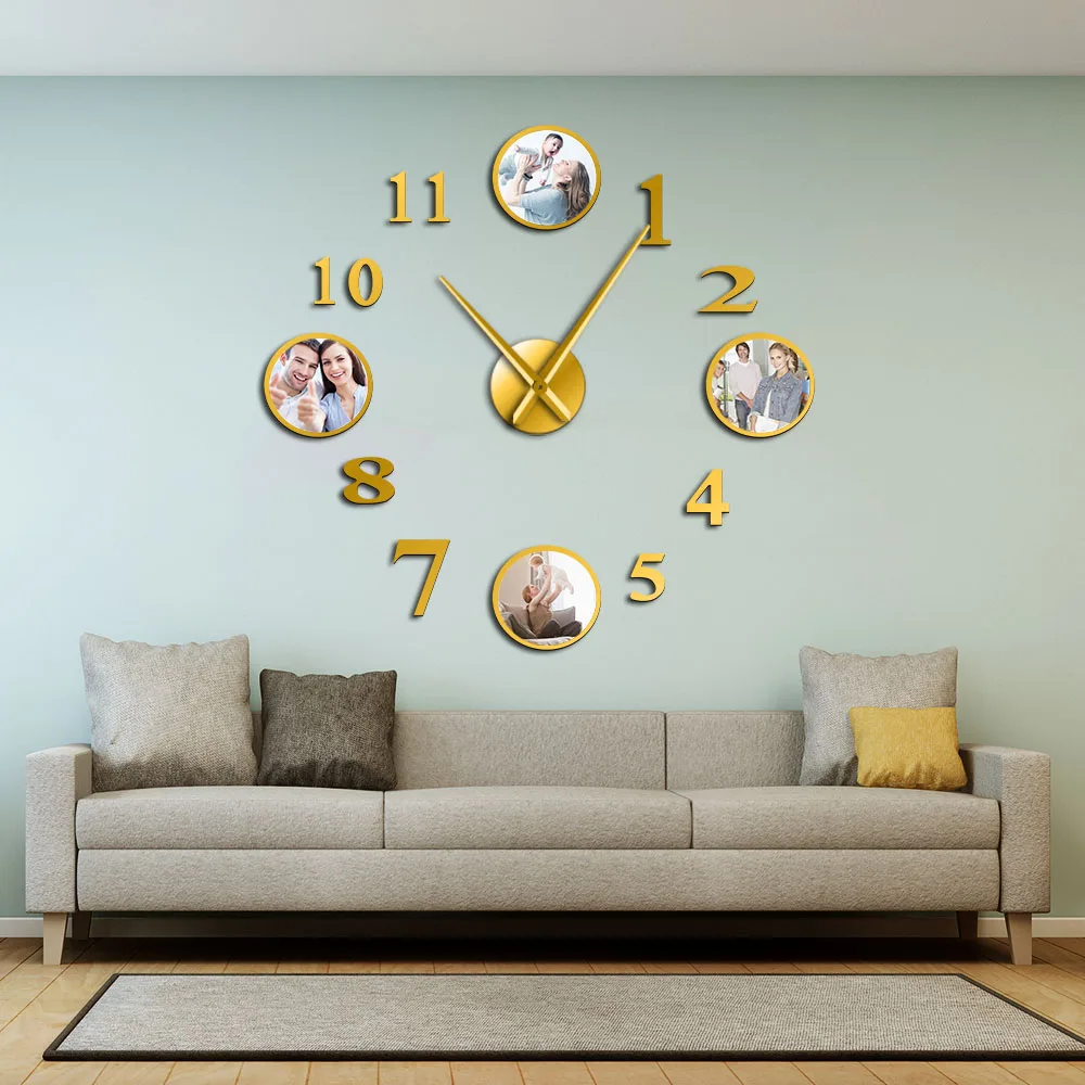 Фото картина Безрамное DIY большие немой настенные часы на заказ фото Декоративные Гостиная Семейные часы Персонализированная рамка изображения