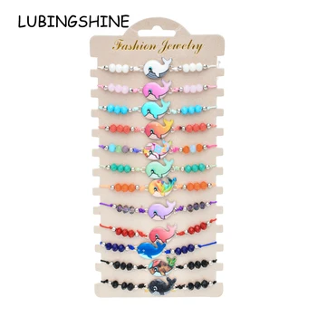 

Boho 12pcs Dolphin Charms Crystal Bead Braided Bracelet set for Women Child Adjustable Rope Chain Yoga Anklet Bohemian Jewelry