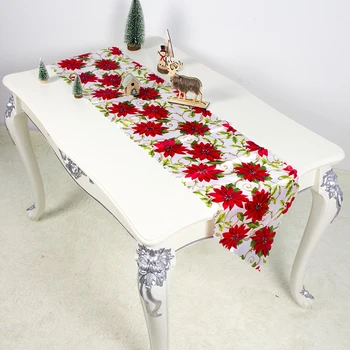 

1Pcs Christmas Table Runner Mat Tablecloth Christmas Flag Home Party Decorative Santa Claus Flowers Tapestry 35x180cm
