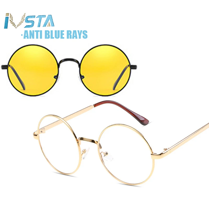 

IVSTA Computer Glasses Round anti Blue Light Blocking Optical Frame Women Myopia Men for Harri Potter Style Night Sunglasses