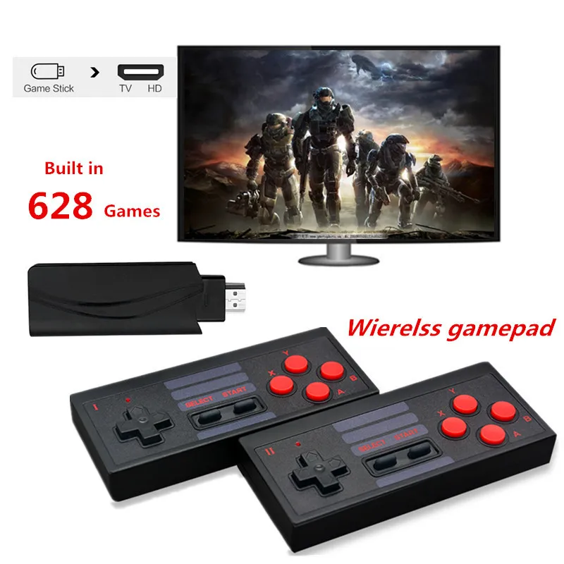 4K HD TV Game Console Built in 628 Classic Games Mini USB Vedio game Console Support Two Wireless Controller