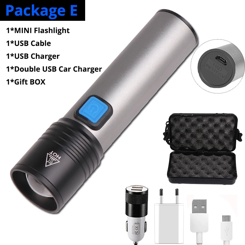 2400mAh USB Перезаряжаемый мини-светодиодный фонарик водонепроницаемый фонарик Penlight 4 режима стильная Портативная сумка для ночного освещения, кемпинга - Испускаемый цвет: Package E