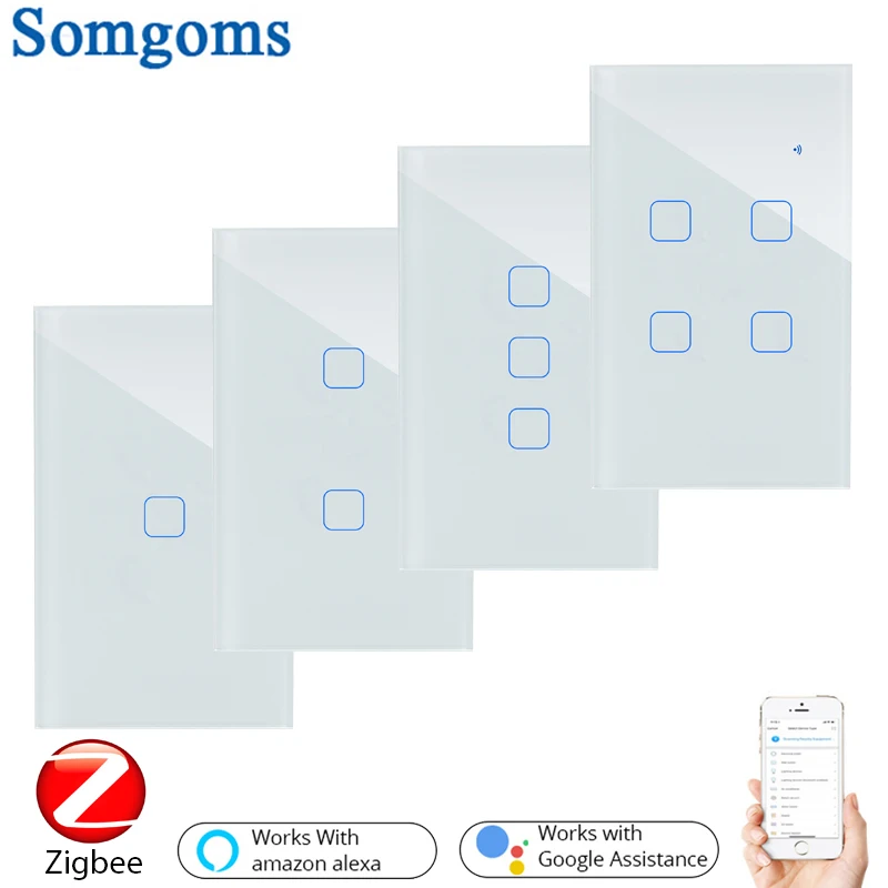 

1234 Gang 12 Way WiFi Touch Switch AC 100v220v Wall Light Switch Smart Home Zigbee Wireless Remote Control Tuya App US Standard