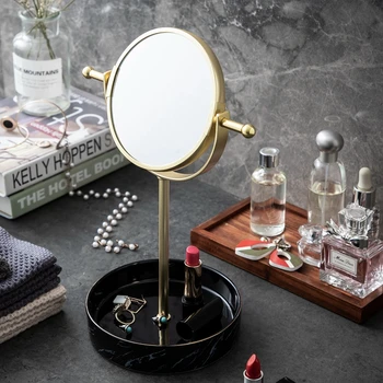 

Luxury Mirror with Jewelry Tray Mirror Stand with Necklace Marble Base Ring Ornaments Organizer