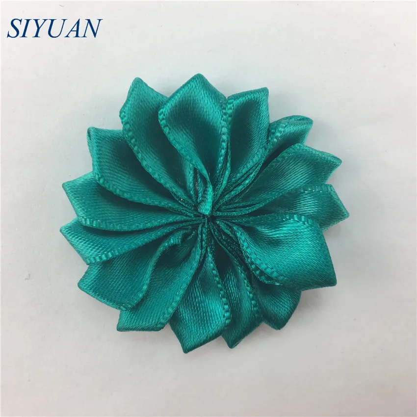turquoise 10 шт./лот 4 см атласная лента роза цветок тканевый цветок из шелка ручной работы DIY свадебный букет цветок ткань для волос аксессуары TH303 - Цвет: turquoise