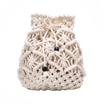 

Drawstring handbag Pure color bucket bag Retro Simple manual Finishing Bag