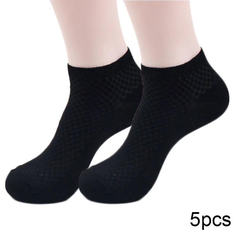5 пар мужских носков из бамбукового волокна, одноцветные носки для мужчин, эластичные короткие носки с закрытым носком, дышащие антибактериальные мужские носки - Цвет: 5 pairs black
